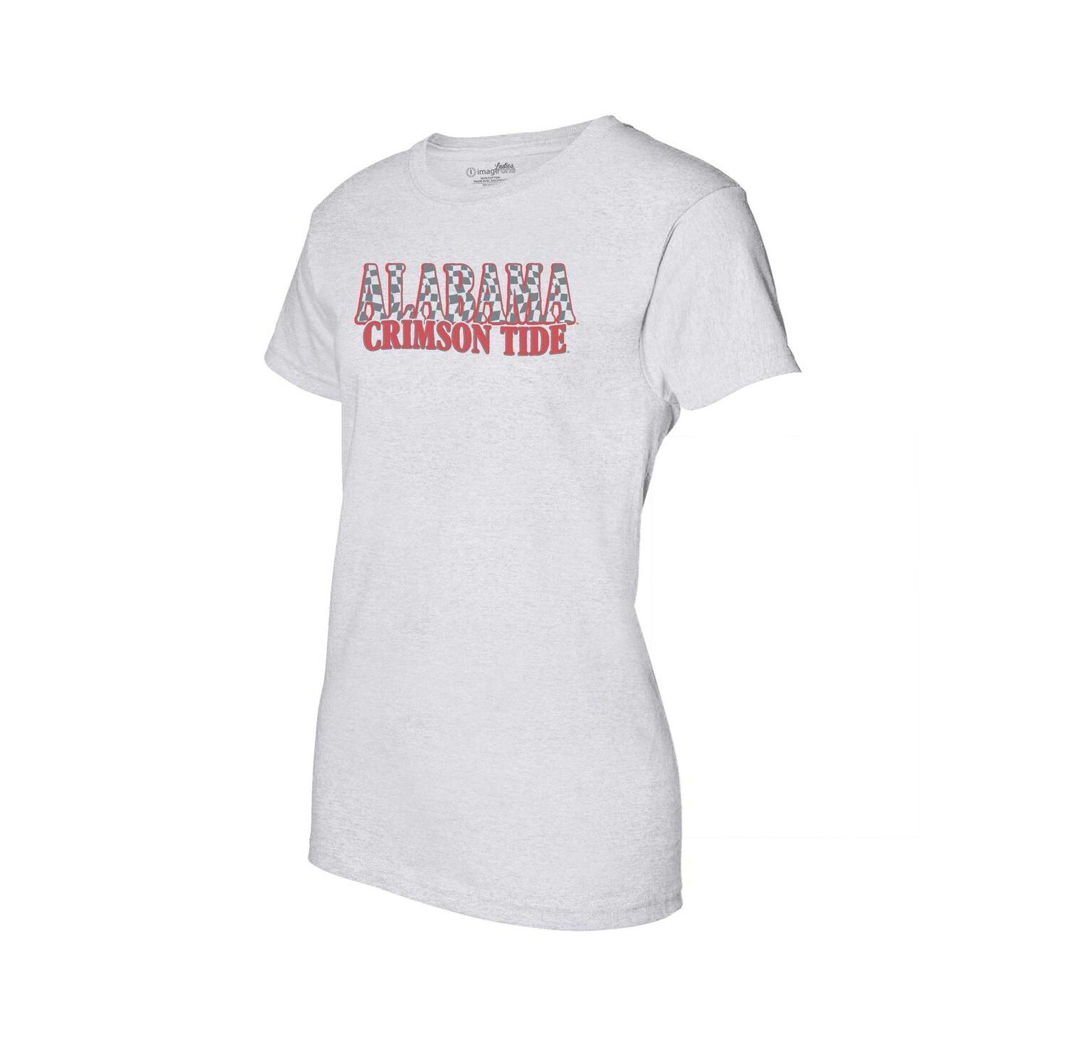 Women's Heather Gray Alabama Crimson Tide Checkered Team Name Wavy Tri-Blend T-Shirt