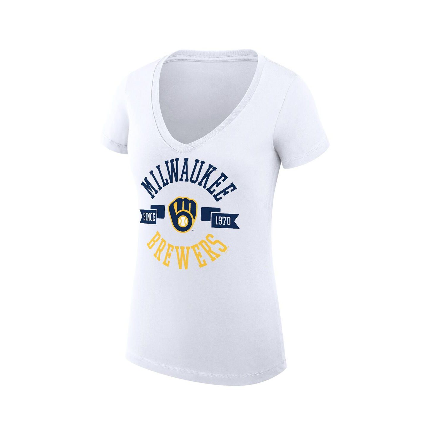 Женская футболка G-III 4Her by Carl Banks White Milwaukee Brewers Super-Slim Fit Lightweight City Graphic V-Neck — фото 2