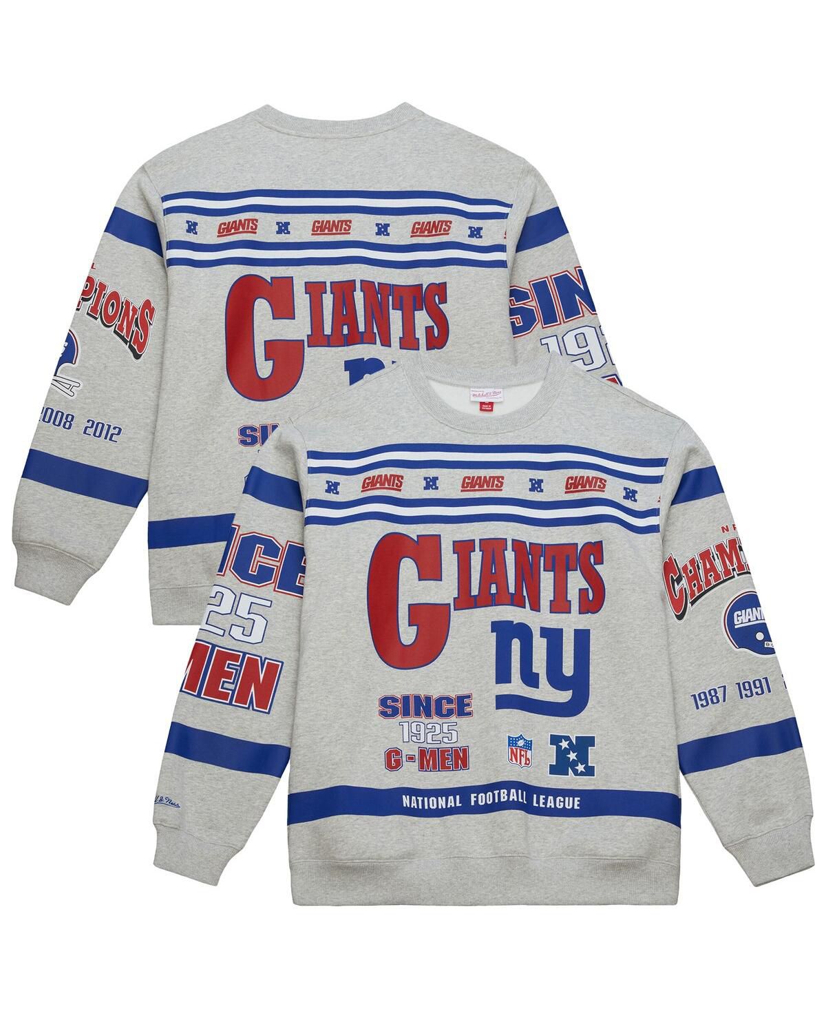 Мужская винтажная флисовая толстовка с круглым вырезом и принтом New York Giants серого цвета от Heather Grey