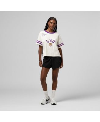 Women's Cream LSU Tigers Cropped Ringer T-Shirt