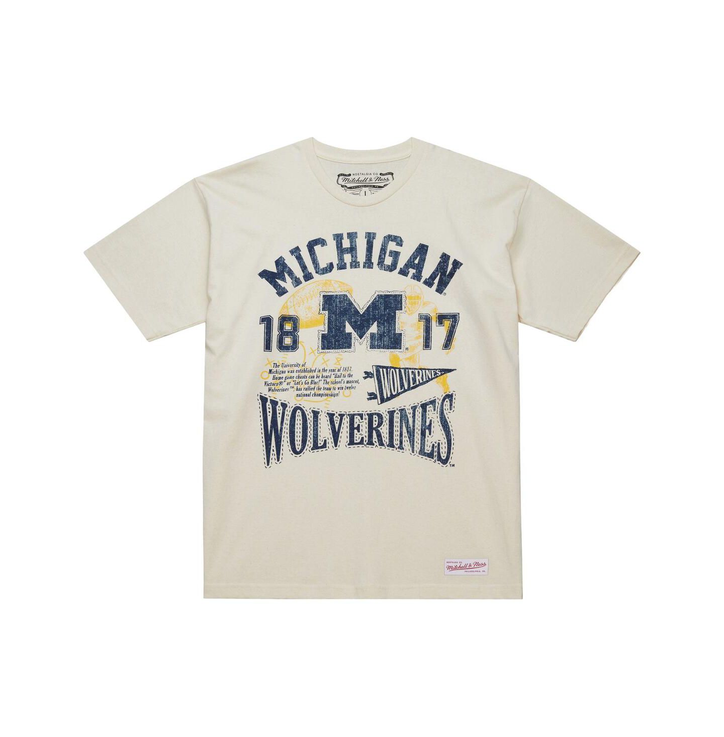 Мужская футболка Mitchell & Ness Cream Michigan Wolverines Heritage Scholar — фото 2