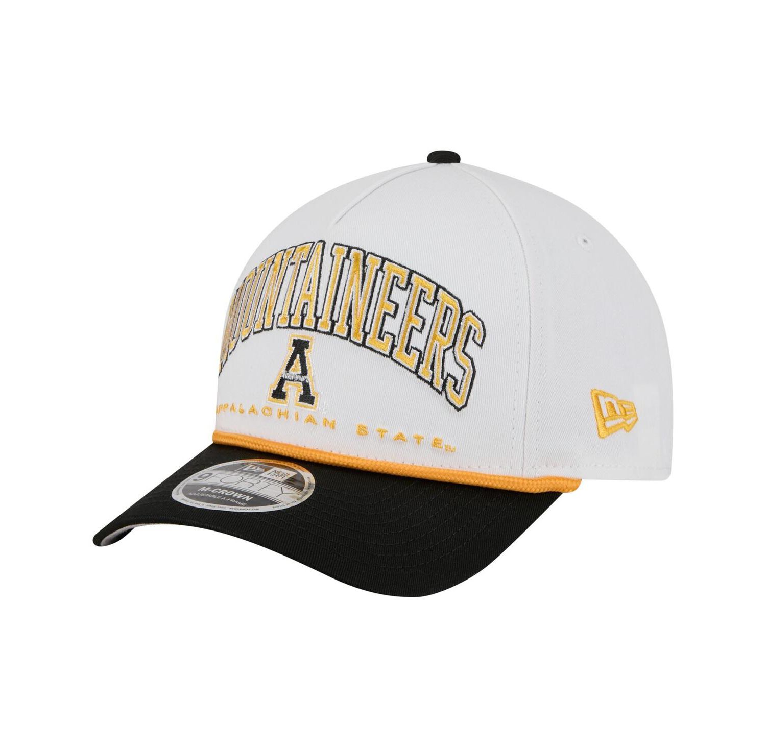 Men's White/Black Appalachian State Mountaineers Arch Two-Tone Rope 9FORTY A-Frame M-Crown Adjustable Hat