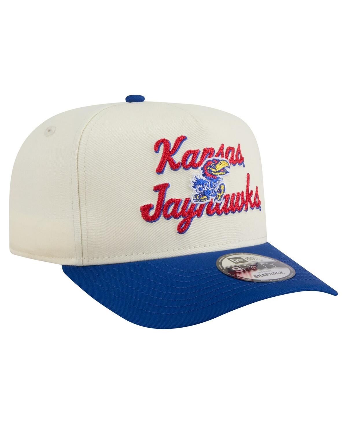 New Era Men's Cream/royal Kansas Jayhawks Vintage Chainstitch 9fifty A-frame Snapback Hat In Blue