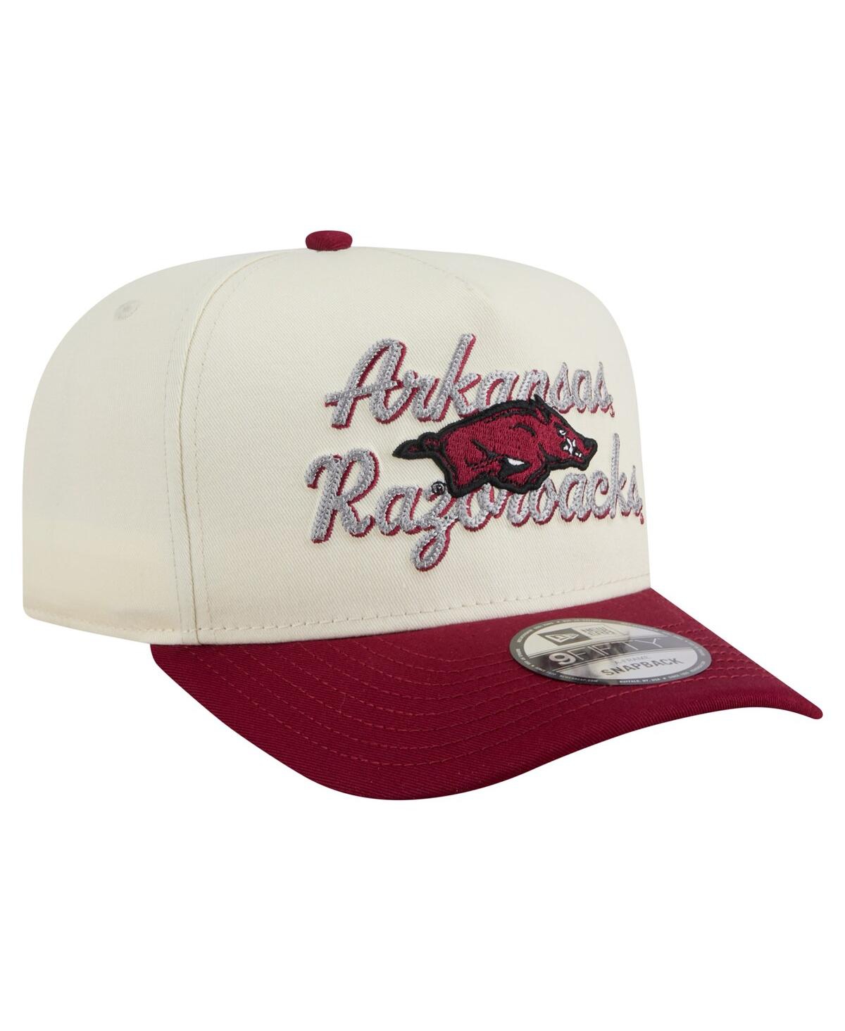 New Era Men's Cream/cardinal Arkansas Razorbacks Vintage Chainstitch 9fifty A-frame Snapback Hat In Red