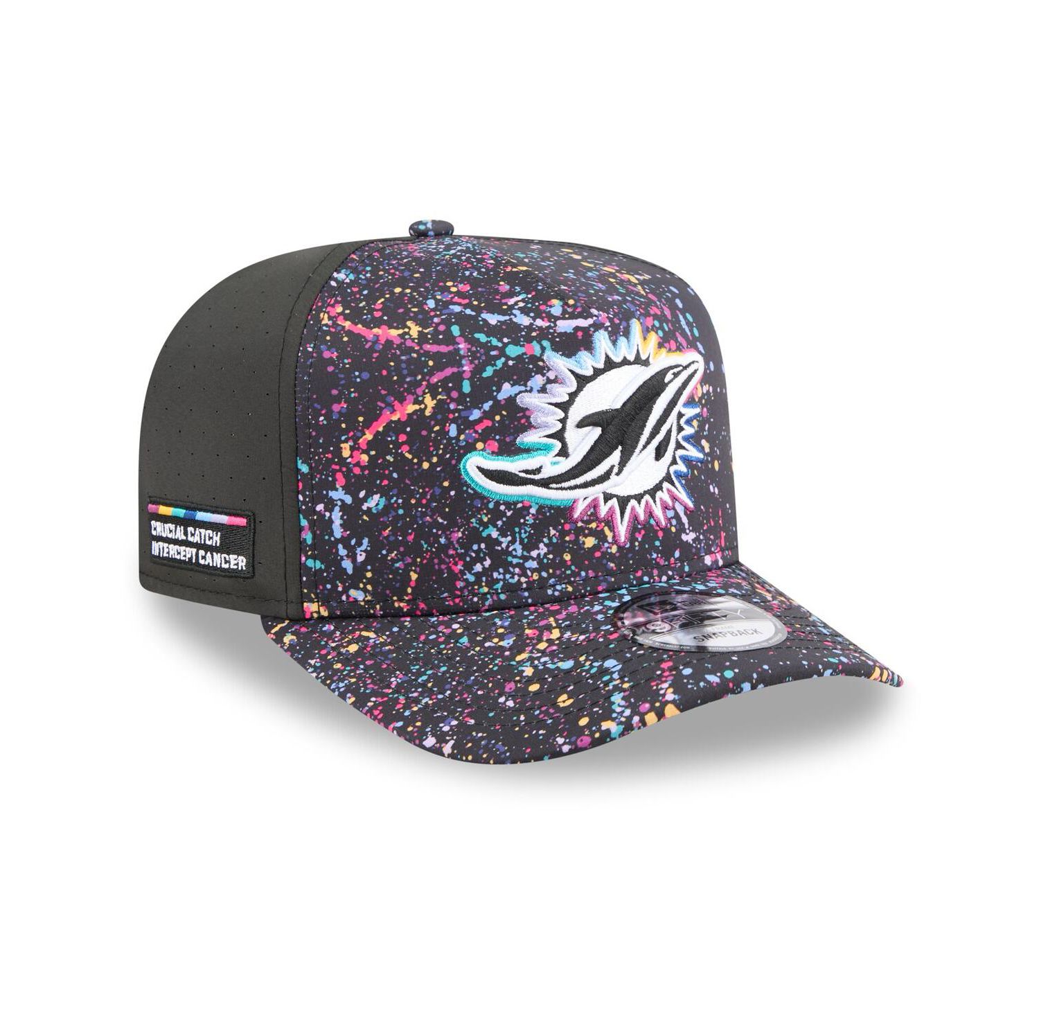 Men's Black Miami Dolphins 2025 NFL Crucial Catch A-Frame 9FIFTY Snapback Hat