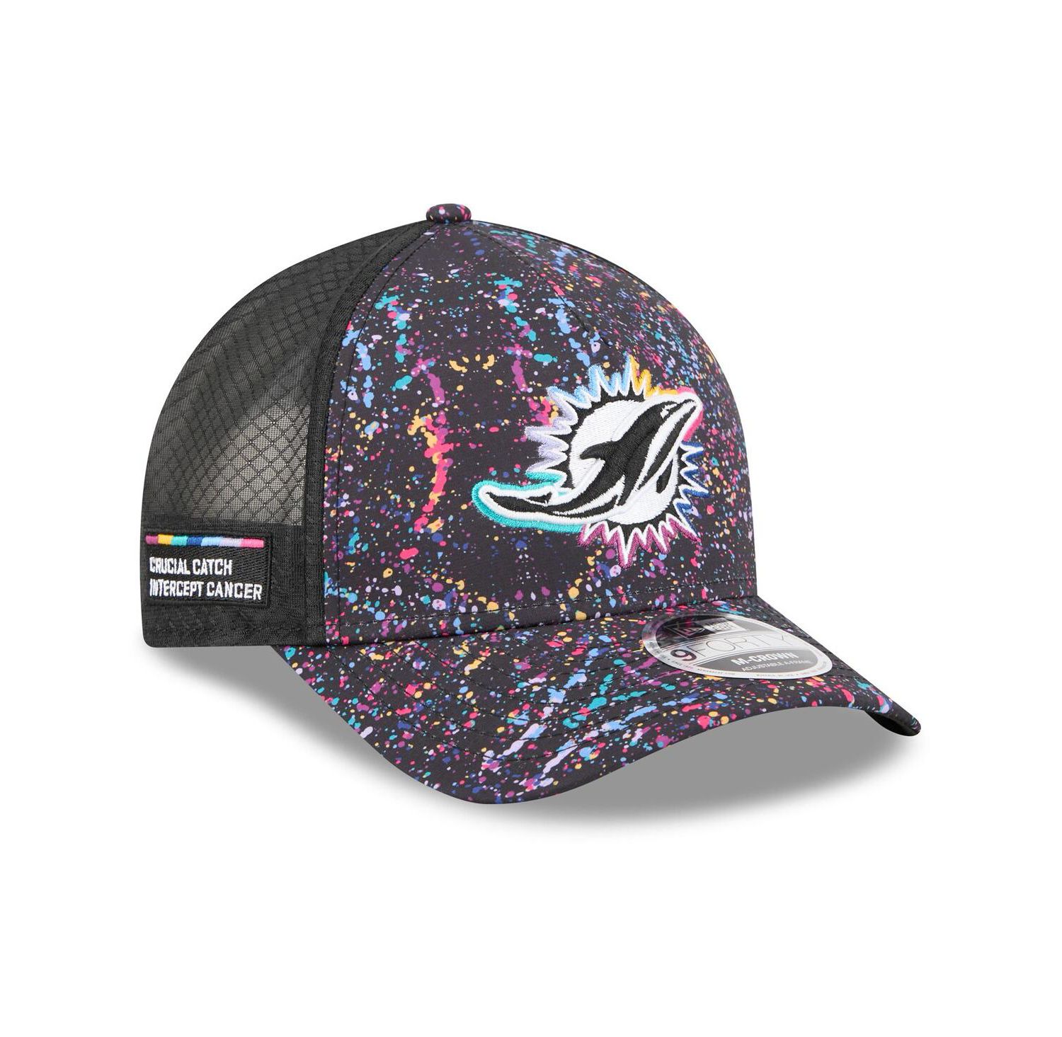 Men's Black Miami Dolphins 2025 NFL Crucial Catch 9FORTY Adjustable Hat