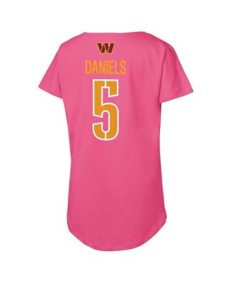 Big Girls Jayden Daniels Pink Washington Commanders Player Name Number T-Shirt