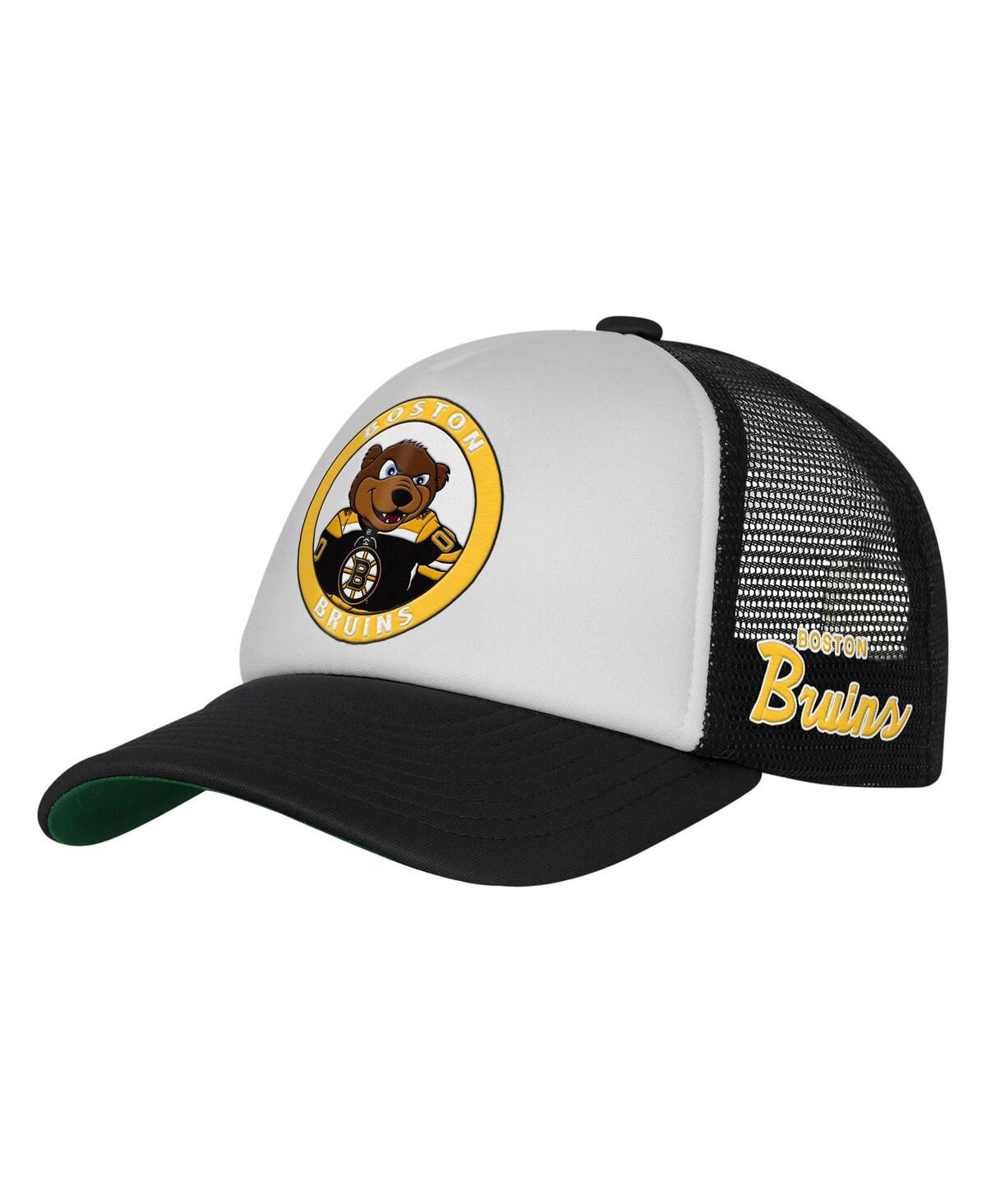 Mitchell & Ness Big Boys And Girls White Boston Bruins Mascot Adjustable Trucker Hat In Brown