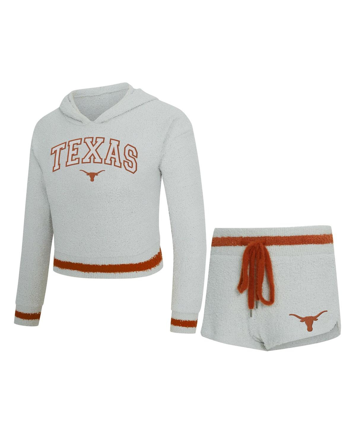 Concepts Sport Women's 2-Piece Gray/Orange Texas Longhorns Whitley Long Sleeve Hoodie Top and Shorts Set