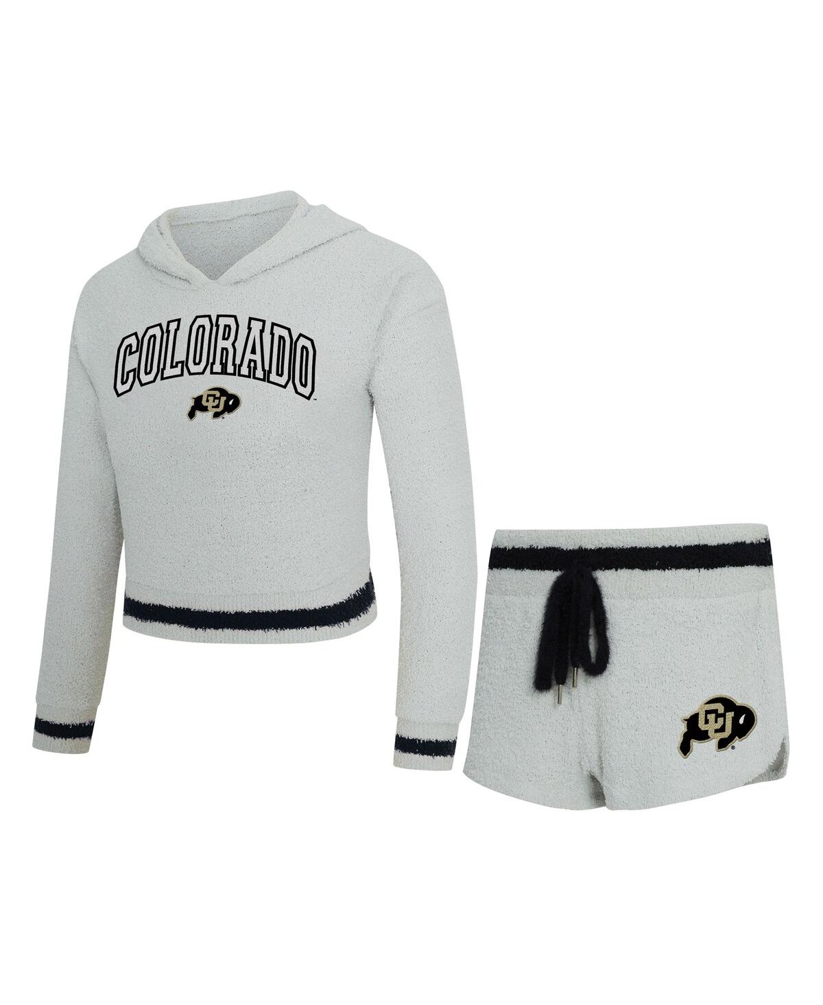 Concepts Sport Women's 2-piece Gray/black Colorado Buffaloes Whitley Long Sleeve Hoodie Top And Shorts Set In White