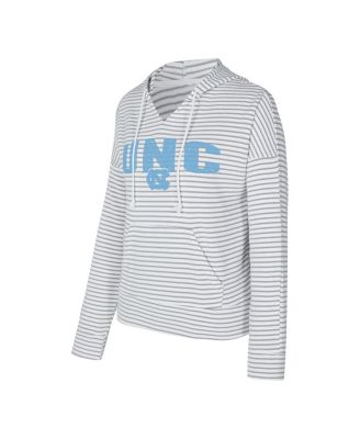Men's White/Gray North Carolina Tar Heels French Terry Striped V-Neck Pullover Hoodie
