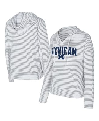 Concepts Sport - Men's White/Gray Michigan Wolverines French Terry Striped V-Neck Pullover Hoodie