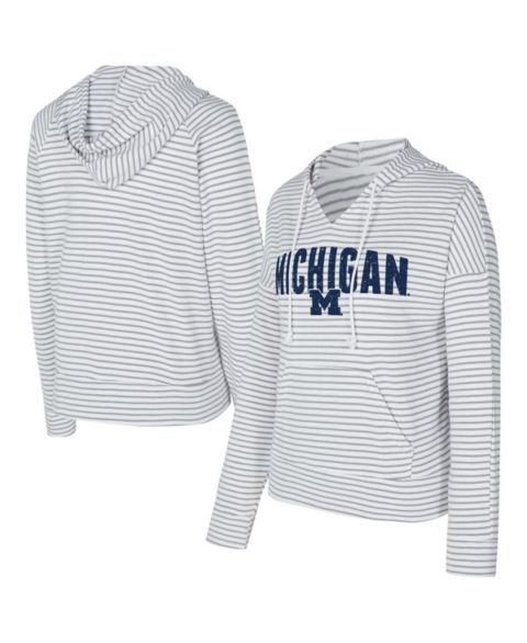 Мужское худи Concepts Sport White/Gray Michigan Wolverines French Terry Striped V-Neck Pullover