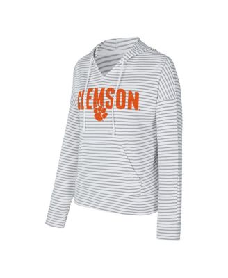 Men's White/Gray Clemson Tigers French Terry Striped V-Neck Pullover Hoodie
