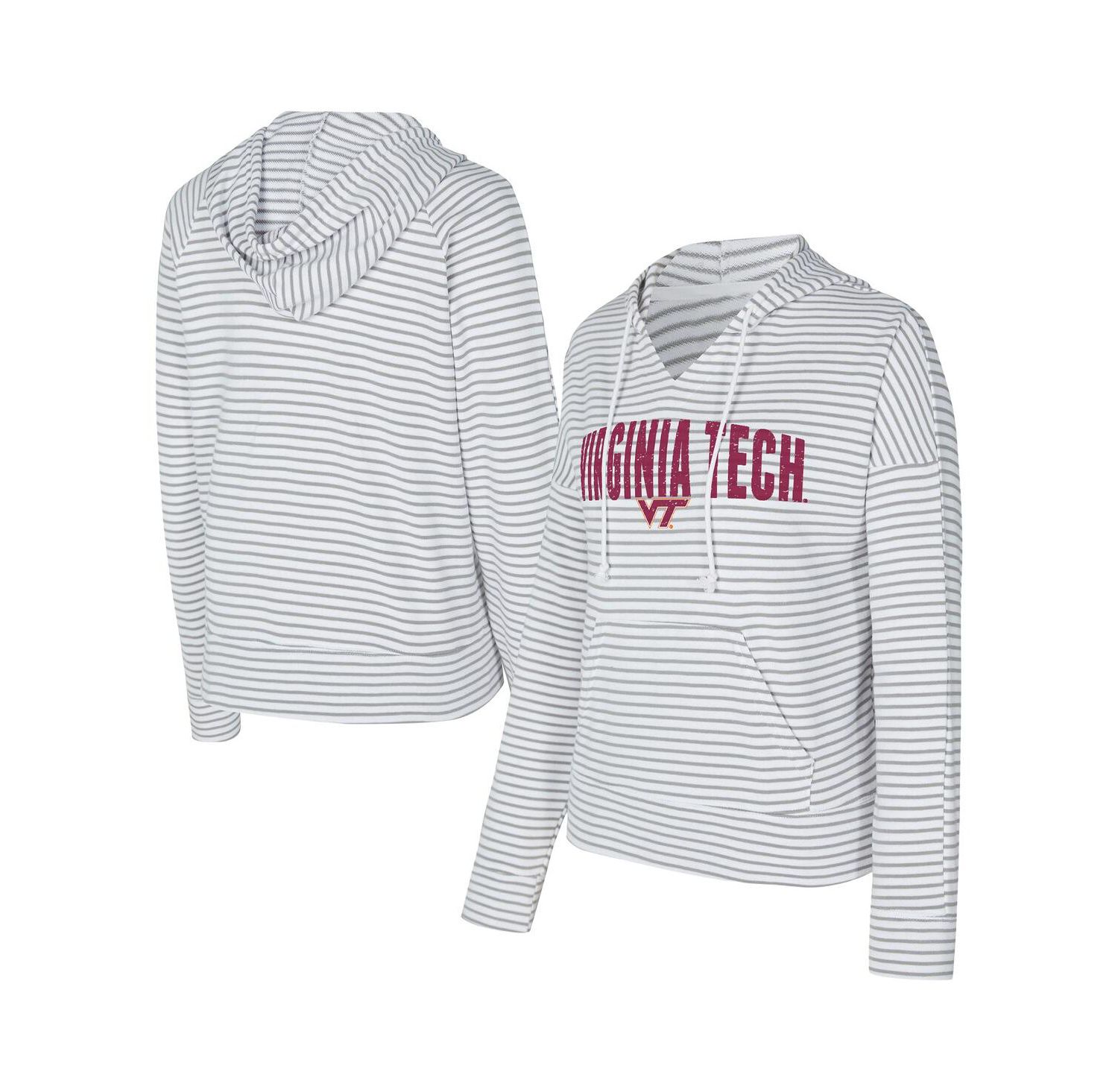 Men's White/Gray Virginia Tech Hokies French Terry Striped V-Neck Pullover Hoodie