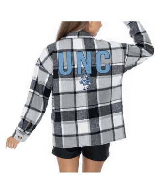 Gameday Couture - Women's Grey North Carolina Tar Heels Long Sleeve Brushed Plaid Button-Up Overshirt Jacket
