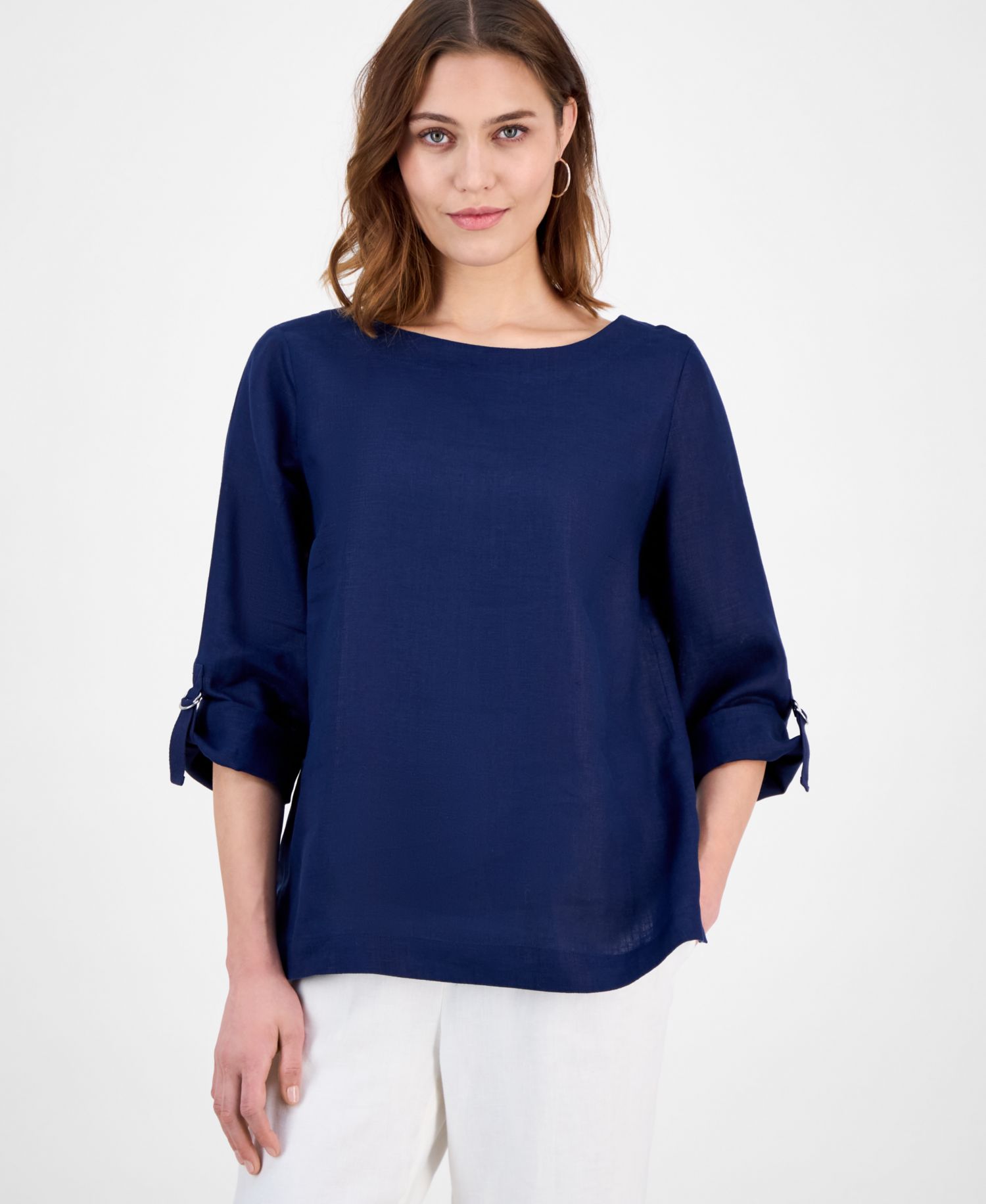Petite 100% Linen Cuffed Top
