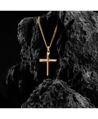 Men's Gold Cross Pendant Necklace with 21" Curb Chain