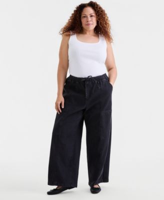 Plus Size Pull-On Utility Wide-Leg Jeans, Macy's Exclusive