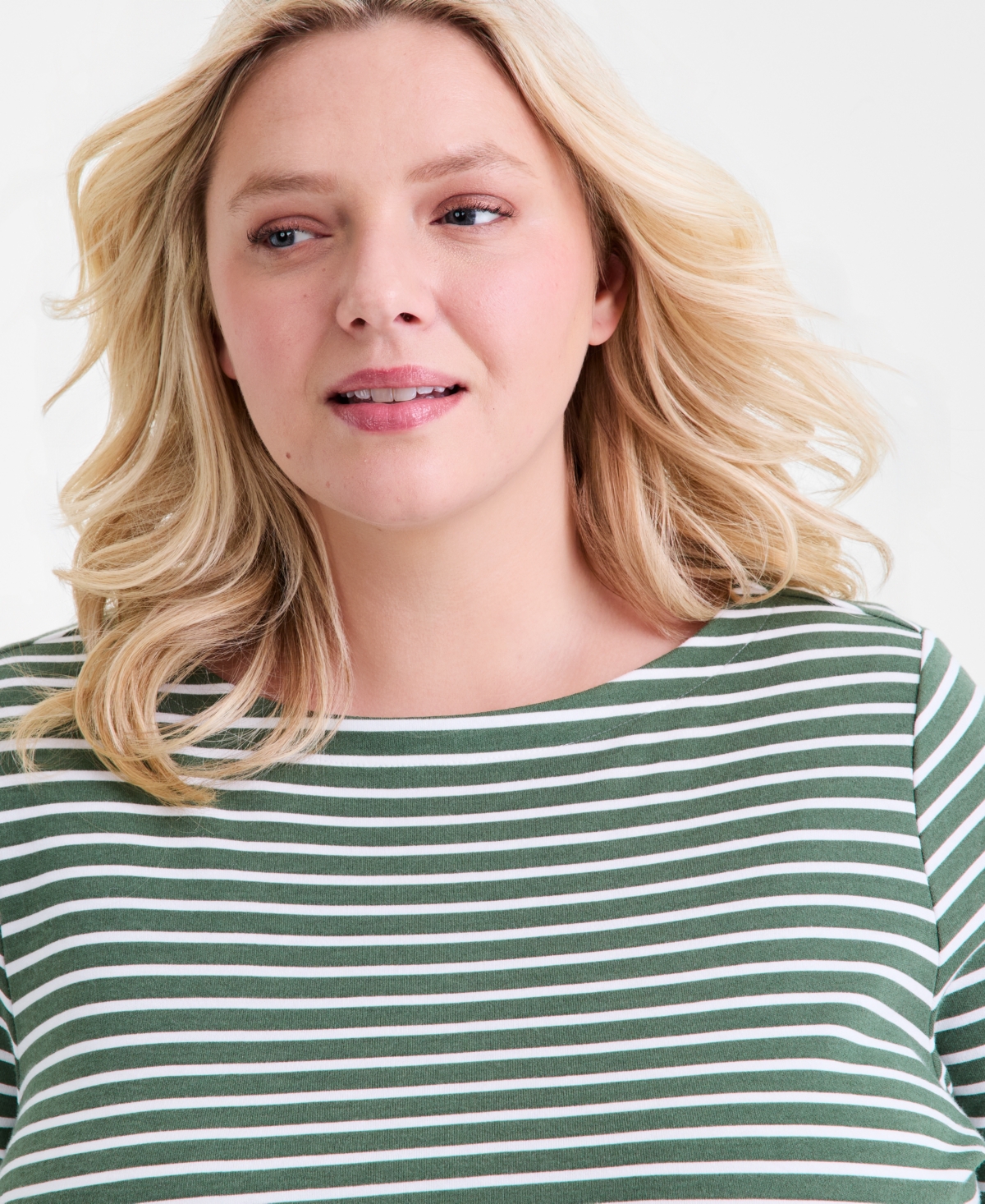 Style & Co Plus Boat-Neck Elbow Sleeve Cotton Top