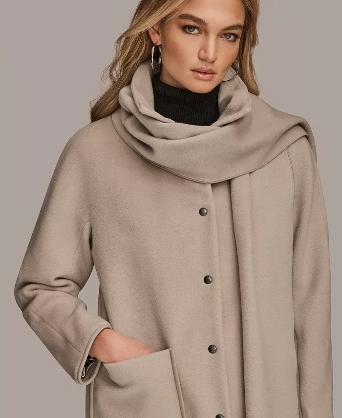 Women's Snap Button Scarf Coat - thumbnail 10