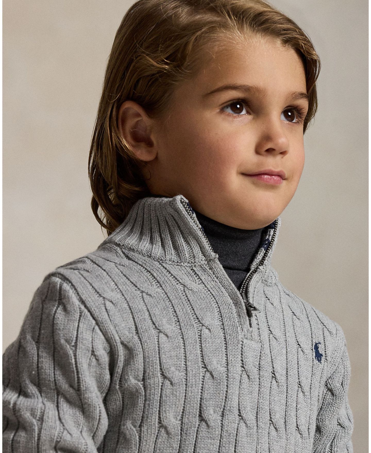Свитер Polo Ralph Lauren Cable-Knit Cotton Quarter-Zip Sweater для мальчиков, цвет: Меланжевый — фото 3