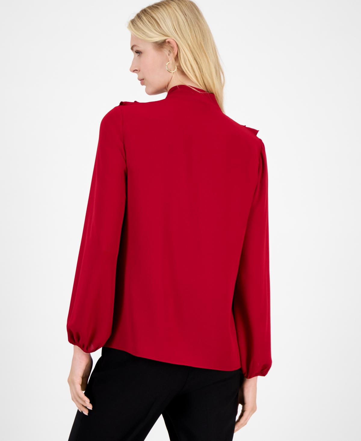Kasper Women's Ruffled Tie-front Long-sleeve Blouse In Red