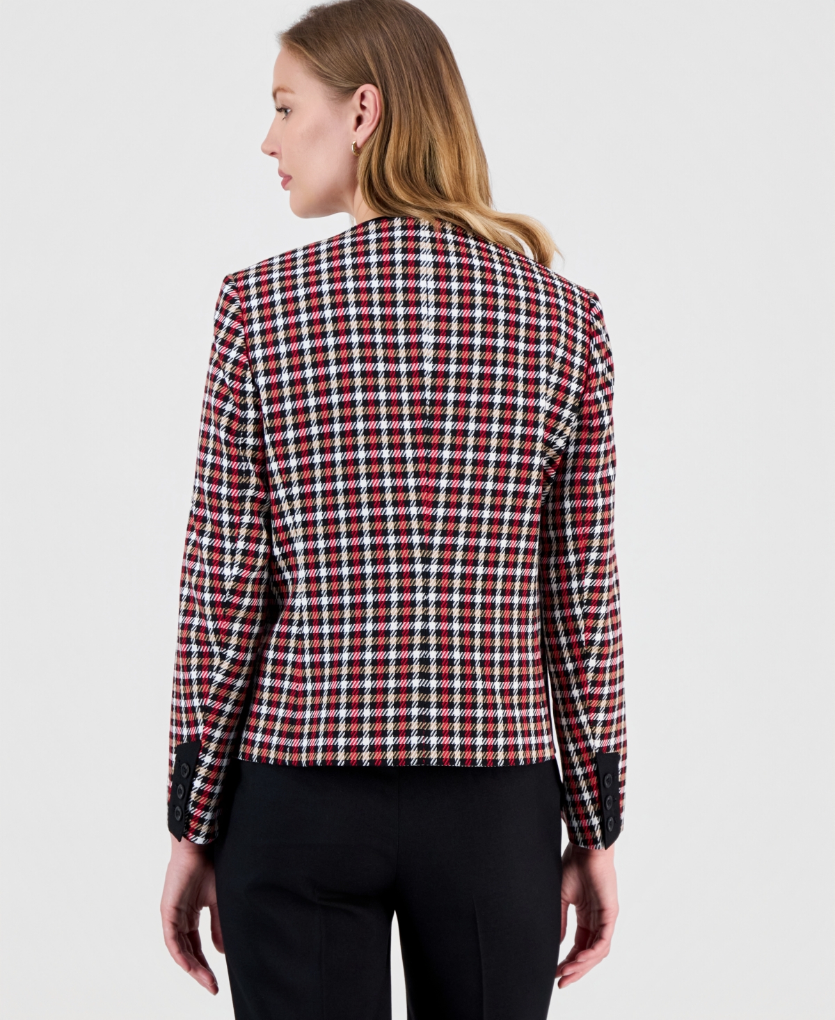 Kasper Women's Houndstooth Collarless Button-front Jacket In Multi
