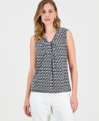 Kasper - Women's Printed Knot-Neck Sleeveless Top