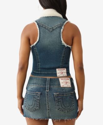 Women's Shrunken Sherpa Denim Vest