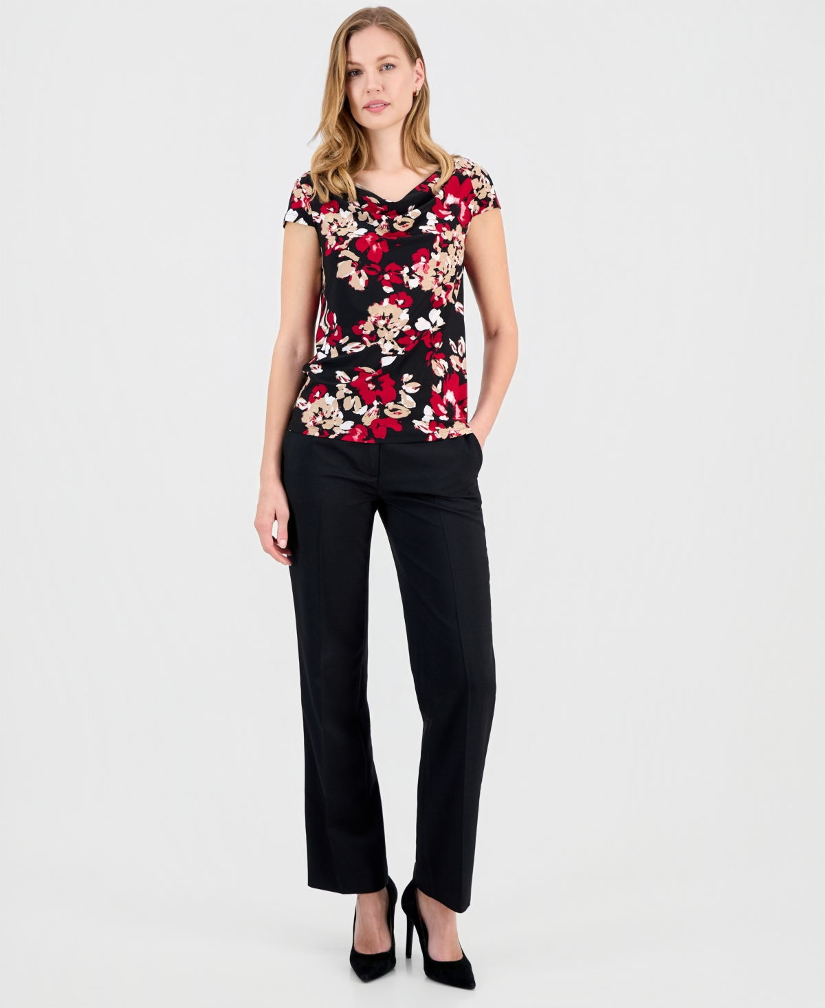 Kasper Women's Printed Cowlneck Blouse In Multi