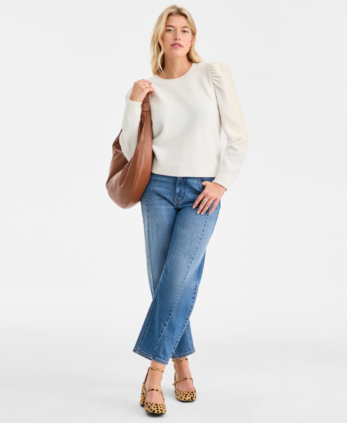 On 34th Women's Puff-sleeve Crewneck Sweater, Macy's Exclusive In White