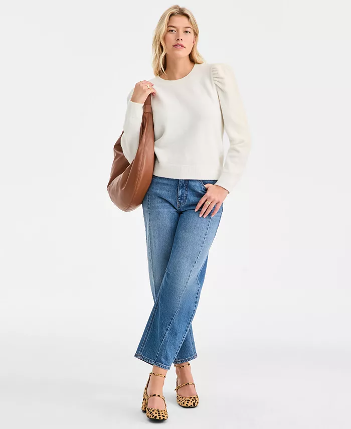 Women's Puff-Sleeve Crewneck Sweater - thumbnail 3