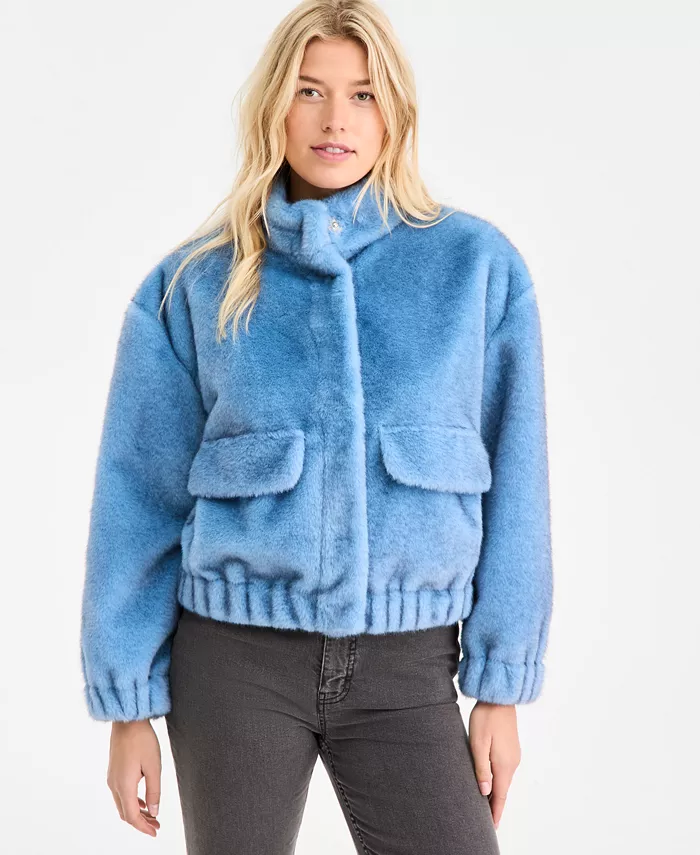 Women's Woven Solid Faux-Fur Bomber Jacket