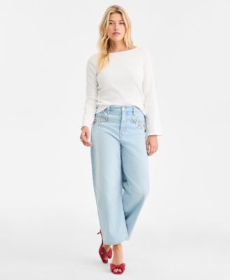 On 34th - Women's High-Rise Embellished Barrel-Leg Jeans