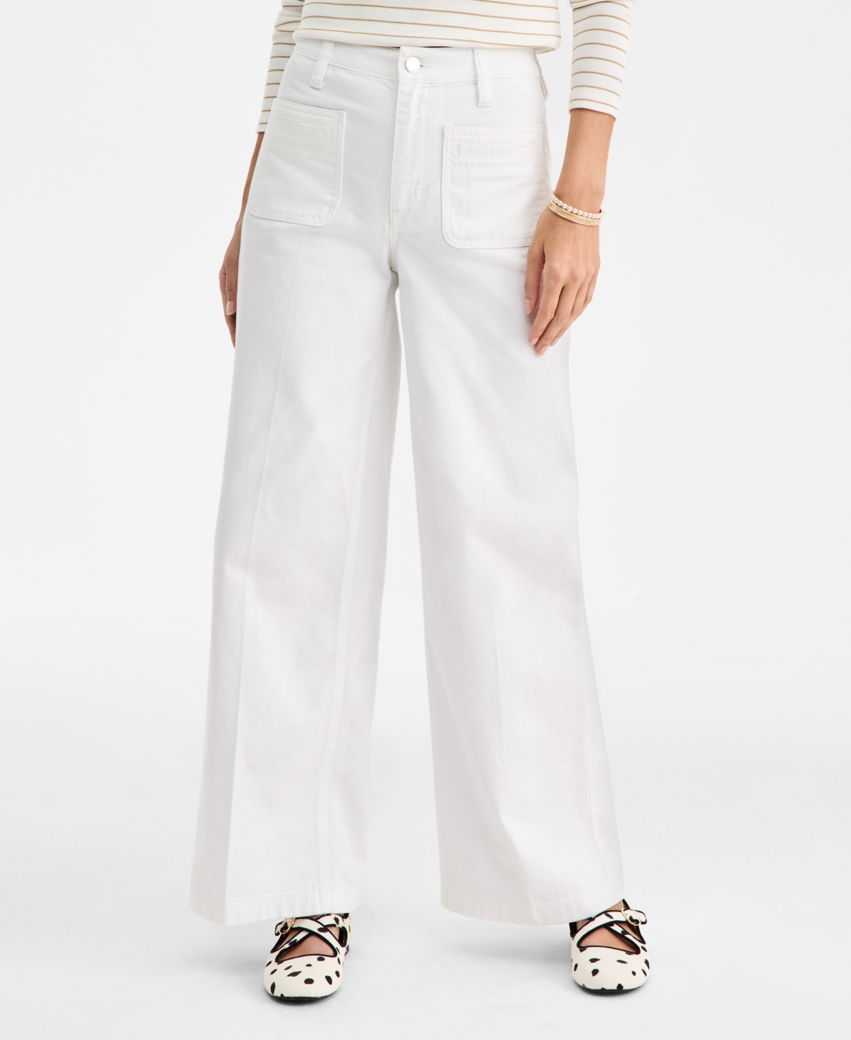 On 34th Women's Patch Pocket High Rise Wide-leg Jeans, Macy's Exclusive In White