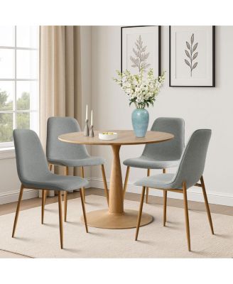 Light Wood Finish 5-Piece Dining Set with 39.5 Inch Round Table and 4 Upholstered Chairs with Wood-Look Metal Legs-Maison Boucle