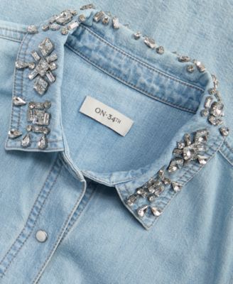 Women's Embellished Collar Denim Shirt, Macy's Exclusive