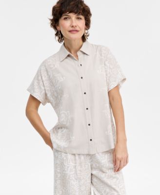JM Collection - Women's Printed Button-Up Short-Sleeve Shirt