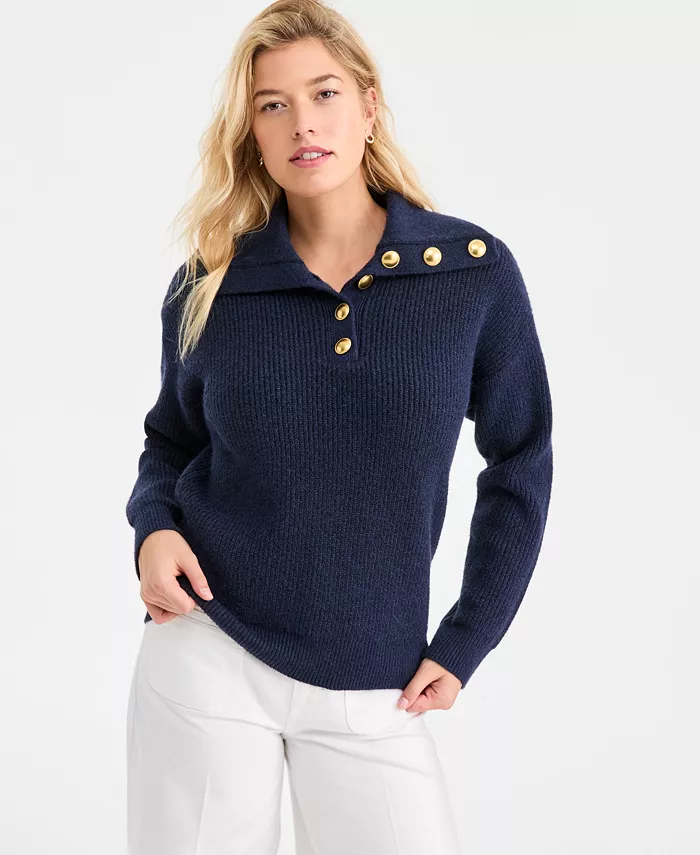 Women's Collared Button Pullover Sweater - thumbnail 9