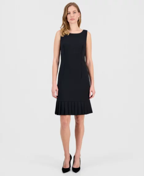 Women's Stretch-Crepe Pleat-Hem Sheath Dress, Regular & Petite  - Black