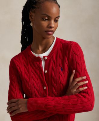 Women's Cable-Knit Cotton Crewneck Cardigan Sweater