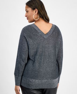 Plus Size V-Neck Dolman-Sleeve Sweater