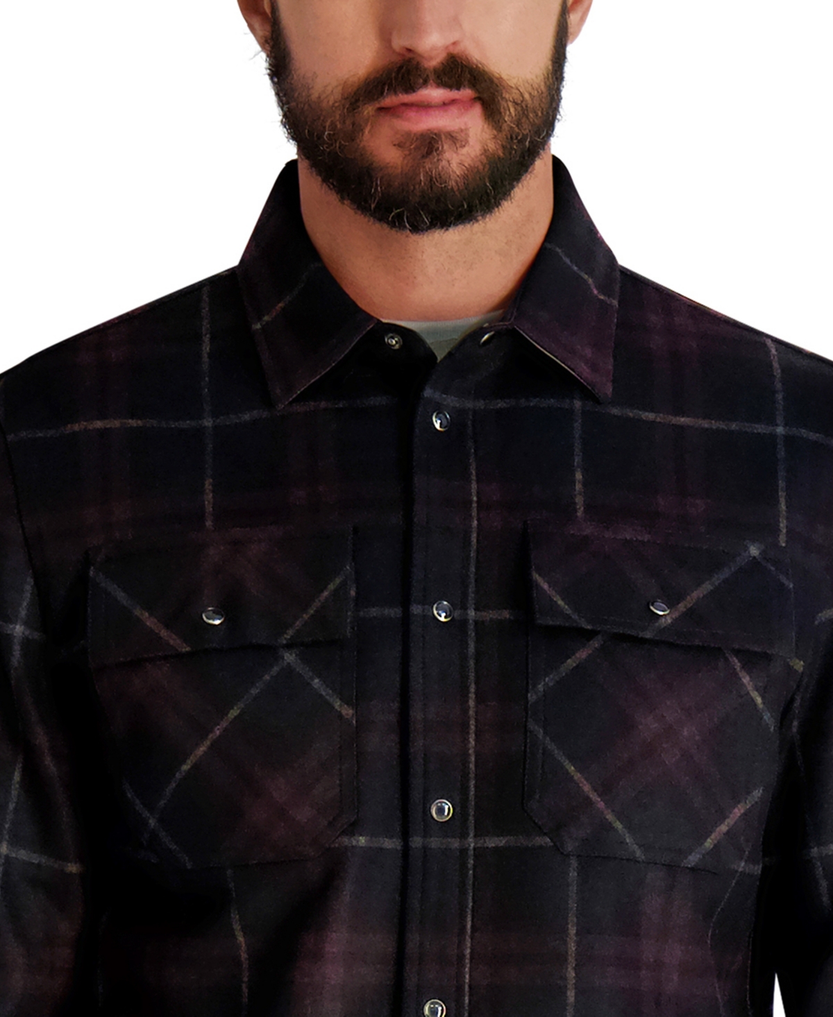 Karl Lagerfeld Paris Men's Plaid Pattern Shirt Jacket