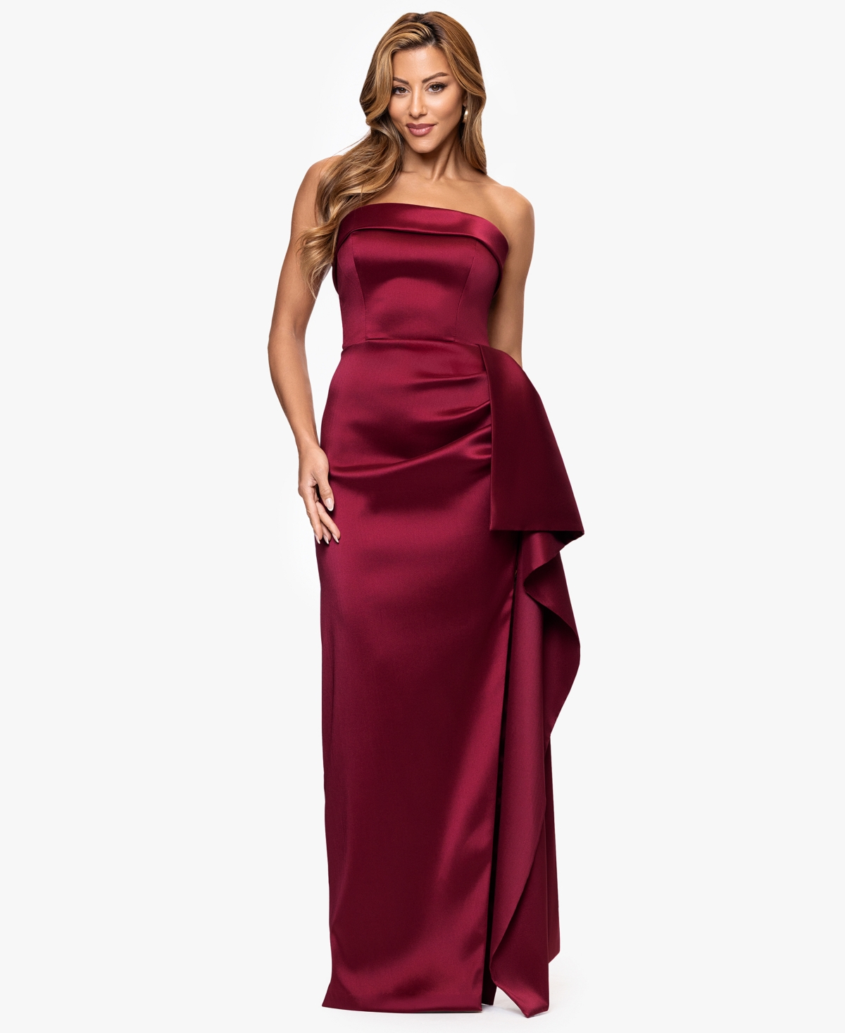 Xscape Women's Strapless Ruffle Long Dress In Brown