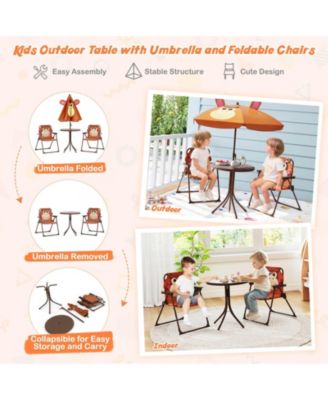 Kids Picnic Table & Chair Set with 2 Folding Chairs & Height Adjustable Umbrella