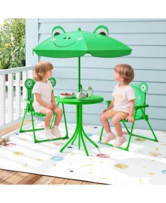 Kids Picnic Table & Chair Set with 2 Folding Chairs & Height Adjustable Umbrella