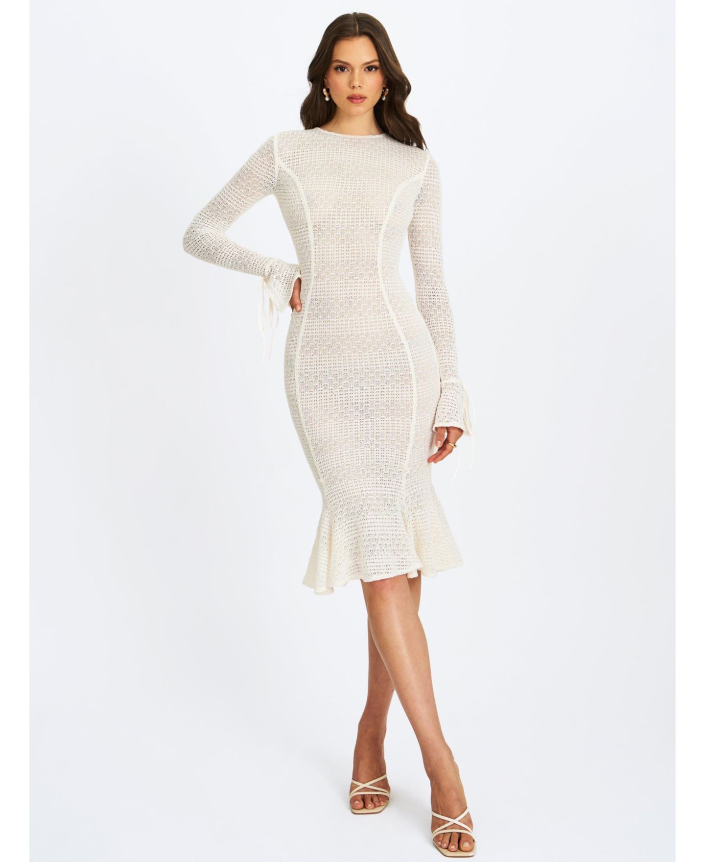 Женское платье Miss Circle Pamina Beige Crochet Long Sleeve Flare Mermaid, цвет: Светлый бежевый — фото 4