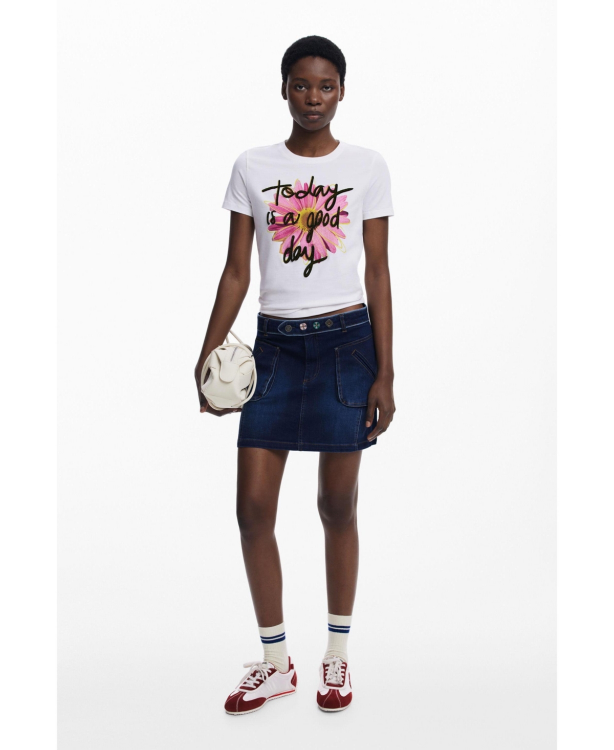Desigual Stretch Cotton Graphic T-shirt In White