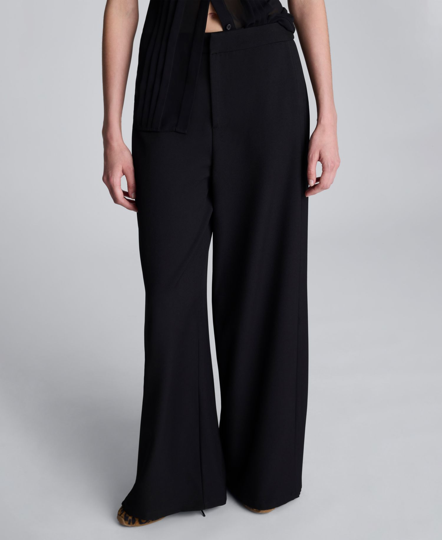 Women's Side Pleated Wide Leg High Rise Pants